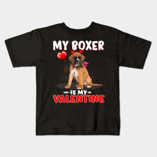 Cutes My Boxer Is My Valentine Heart Dog On Valentine_s Day Kids T-Shirt